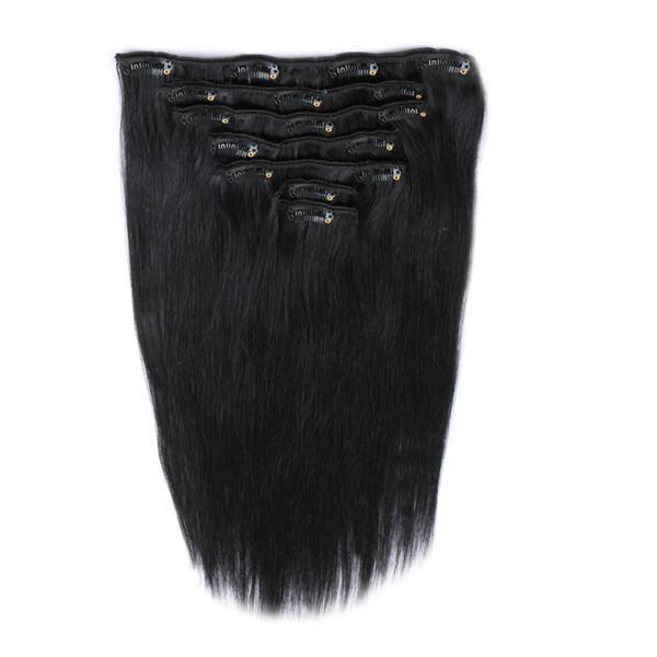 Silky straight remy clip in human hair extensions XS058